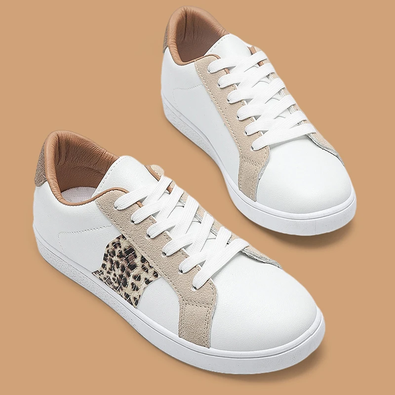 2022 New Woman Casual Shoes Fashion Leopard Design Skate Shoes Breathable Lace-up Simplicity All-match Non-slip Flat Sneakers