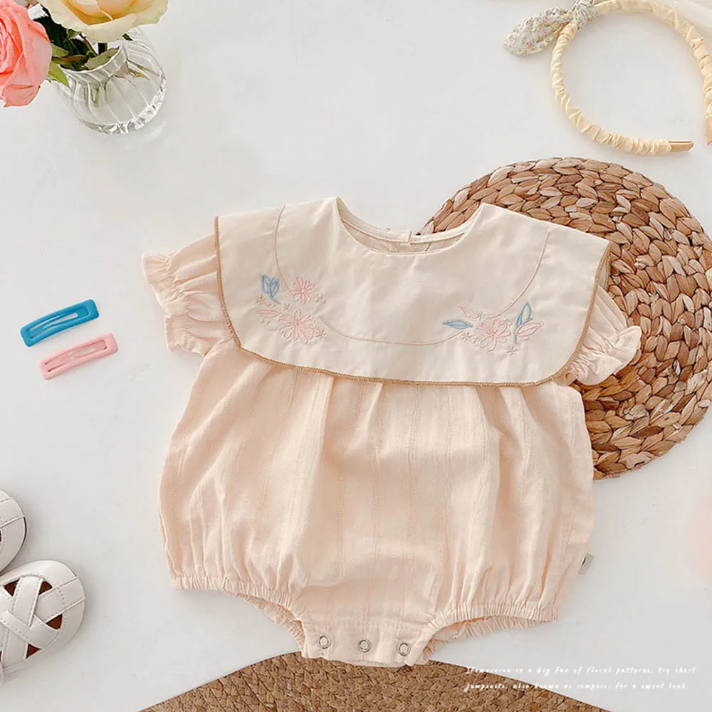 

Korea New Summer Baby Bodysuit Toddler Outfits Short Sleeve Infant Clothes Flower Embroidery Baby Girl Rompers Newborn Clothes
