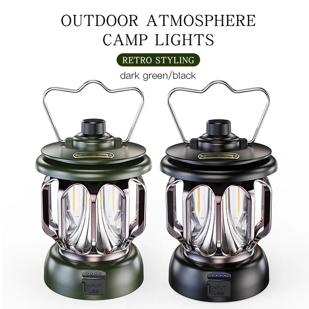 Outdoor LED Camping Light Retro Hanging Camping Lamp Lantern Rechargeable Portable Campsite Light Tent Emergency Light