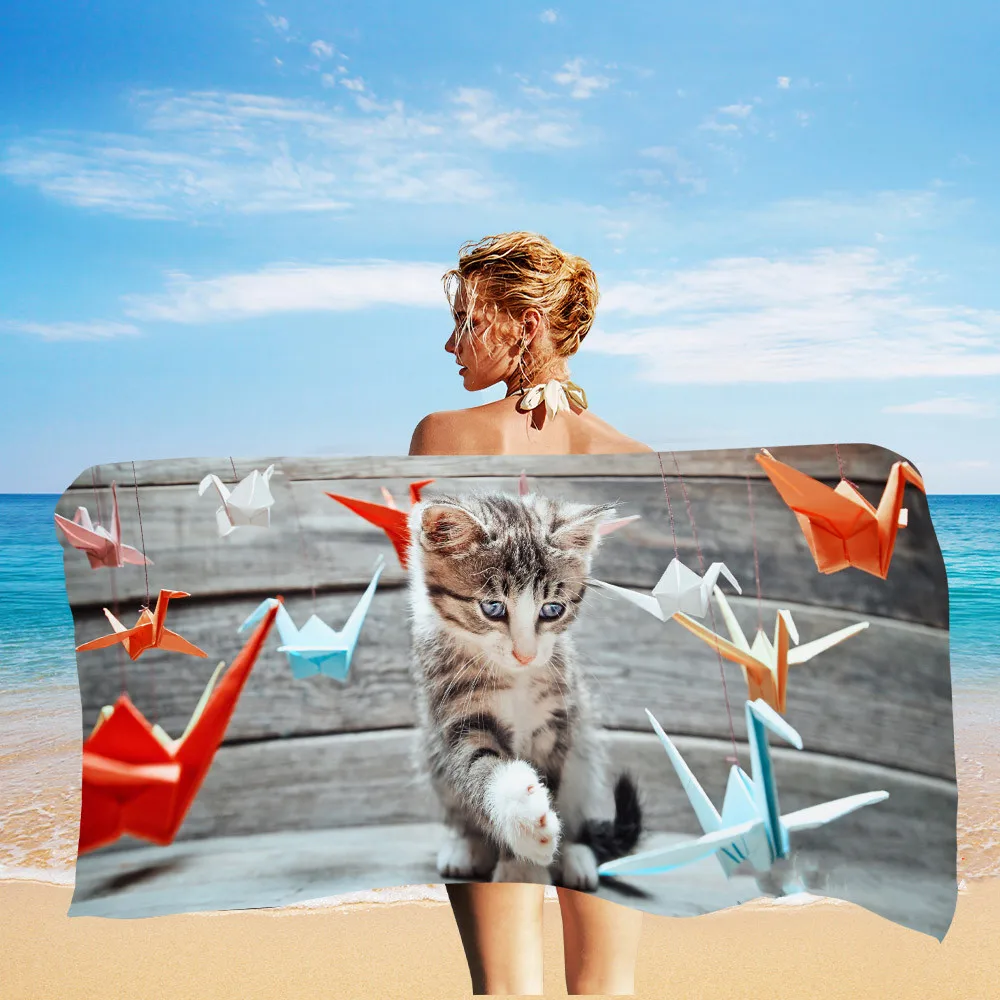 

Baby Cat Towels Summer Cute Kitten Play Game Beach Towels Bathroom Swim Travel Towel Women Kids Girls Gift Microfiber Quick Dry
