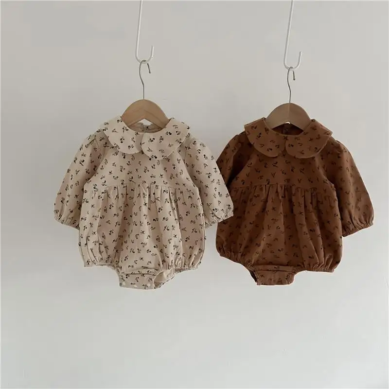 

Демисезонный комбинезон для маленьких девочек с воротником «Питер Пэн» и длинными рукавами, комбинезон с цветочным принтом