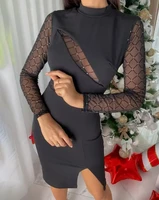 sexy cutout mesh patch slit bodycon dress women summer spring 2022 new fashion black mini dresses
