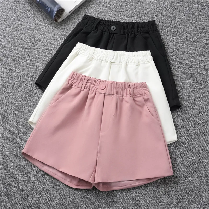 Large size high waist black elastic suit shorts women's outer wear spring and autumn thin elastic fashion casual wide leg pants