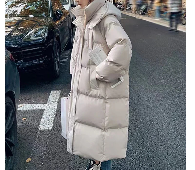 Casual Thick Loose Parkas Women Fashion Korean Solid Covered Button Coats Women Elegant Hooded Long Cotton Jackets Female Ladies