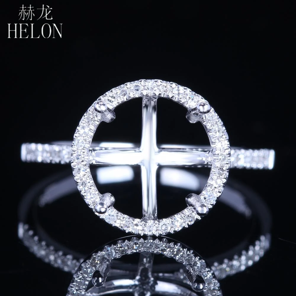 

HELON 9.5mm Round Cut Solid 14K 10k White Gold Natural Diamonds Semi Mount Engagement Wedding Ring Women Trendy Fine Jewelry