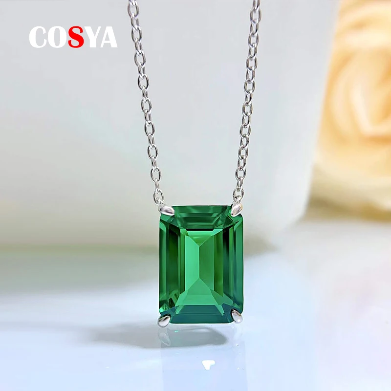 

COSYA Real 925 Sterling Silver 10*14mm Emerald High Carbon Diamond Pendant Necklace For Women Engagement Party Fine Jewelry Gift