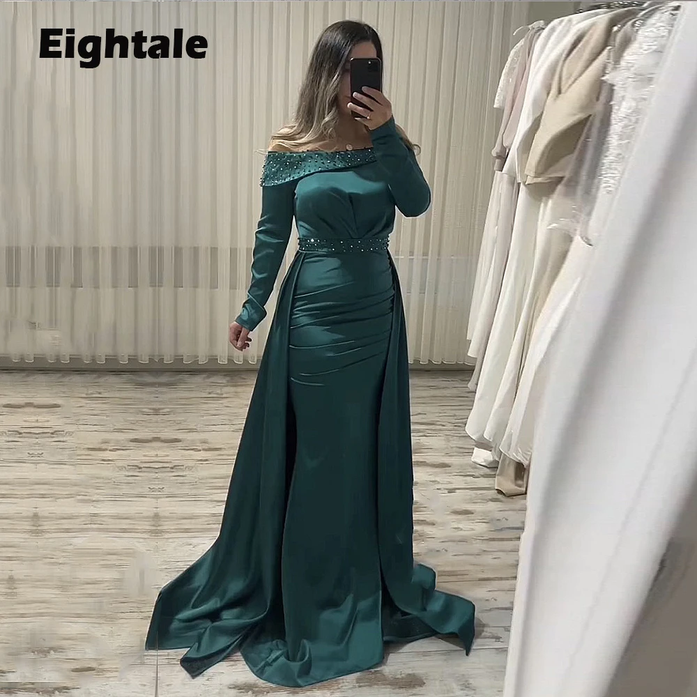 

Eightale Dark Green Evening Dresses Beaded Scoop Long Sleeves Mermaid Prom Gown Formal Celebrity Arabic Wedding Party Dress