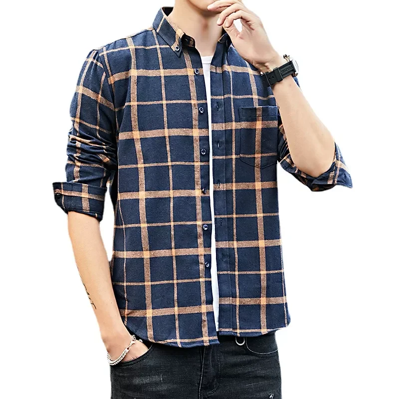 

Quality Fashion Men's Casual Plaid Cotton Shirt Men Clothes Slim Fit Men Long Sleeve Shirt Men Shirts Social Tops