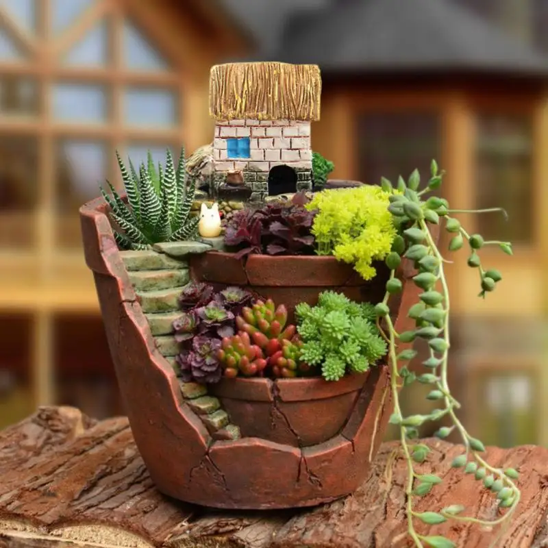 

Retro Farmhouse Flower Pot For Succulents Plants Decorative Planter Mini Bonsai Flowerpot Fairy Garden Home Desktop Decoration