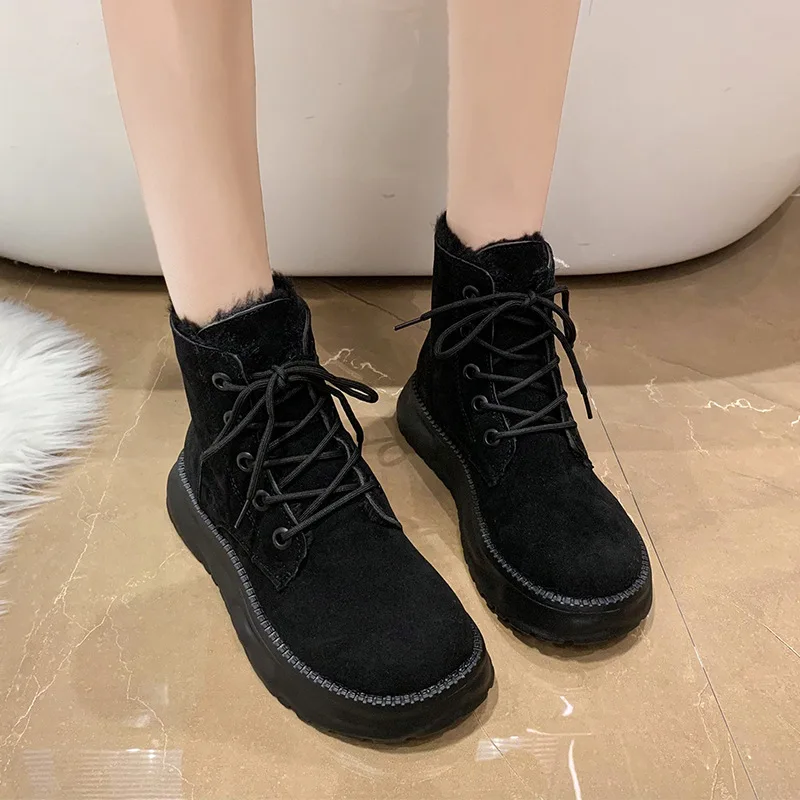 

2024 New Brand Designer Chelsea Snow Boots Winter Short Plush Fur Warm Ankle Flats Platform Casual Shoes Femme Non-slip Bottines