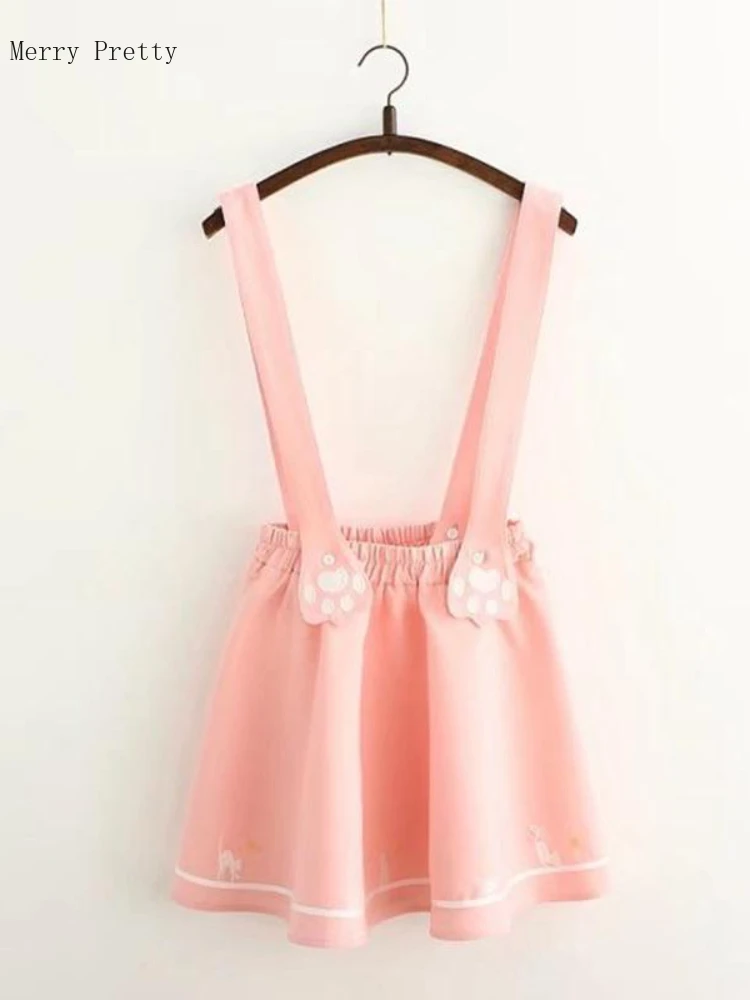 Женская юбка на лямках в стиле Харадзюку Летняя мини-юбка с вышивкой виде