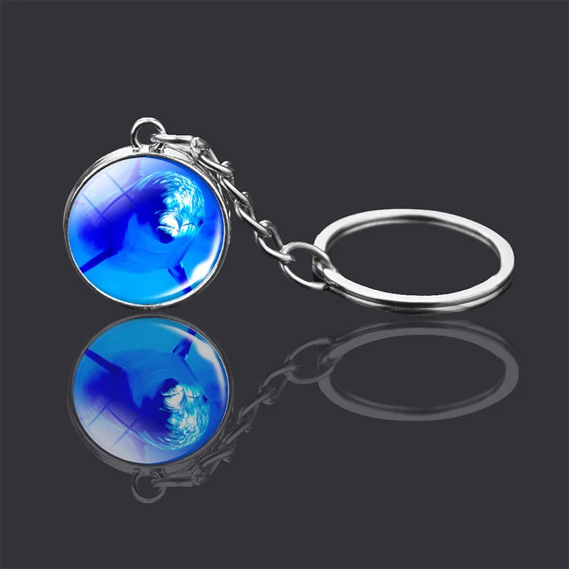 

Novelty Animal Tiger Wolf Fox Lion Rabbit Zebra Bear Elephant Pig Butterfly Keychains Double Side Glass Ball Key Chains Jewelry