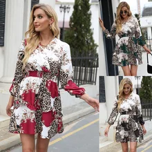 2022 primavera e outono vestido de manga comprida com decote em v estampado feminino (3)