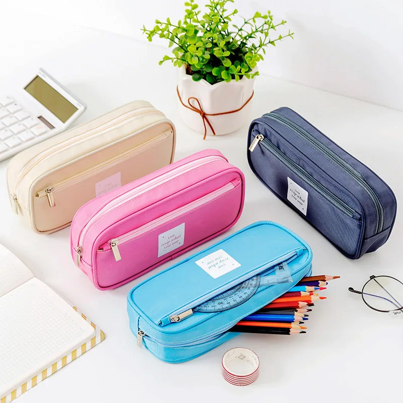 

Double Layer Pen Case Student Large Capacity Pencil Bag Simple Stationery Holder Oxford Cloth Case Student School Supplies