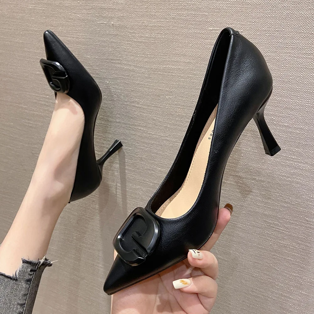 

Women High Heels Casual Shoes Microfiber Solid Pointed Toe Stiletto Heel Low Top Pumps Non Slip
