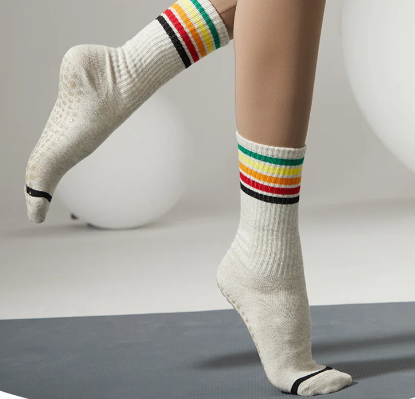 LuLu Fitness Running Street Yoga Summer Calf Socks Women Antiskid Knee High Pilates Blended Rainbow Calf Slim Breathable Socks