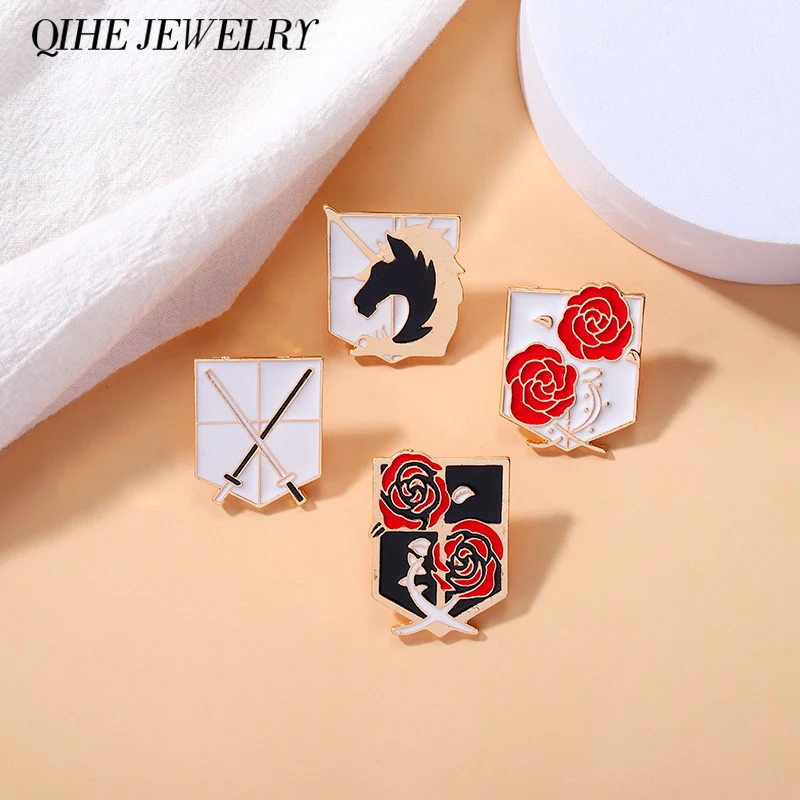 

Knight Shield Warhorse Flower Enamel Pins Sword Lapel Pin for Women Men Brooches Badge Backpack Accessories Gift for Friends