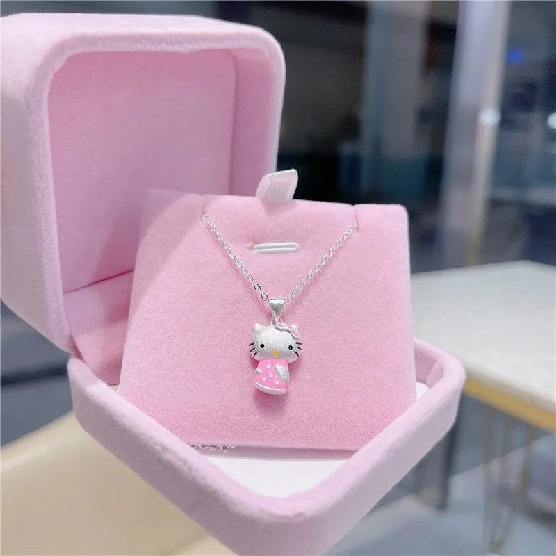 

Sanrio Hellokitty Animated Diamond Necklace Cartoon Girl Princess Kt Cat Love Cute Sweet Clavicle Chain Jewelry Birthday Gift