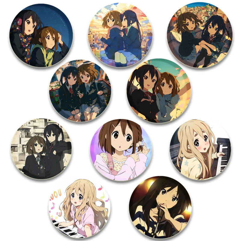 Anime K-ON！DIY Creative Pins Kotobuki Tsumugi Hirasawa Yui Akiyama Mio Round Brooches for Backpack Decor Fans Collection Gift