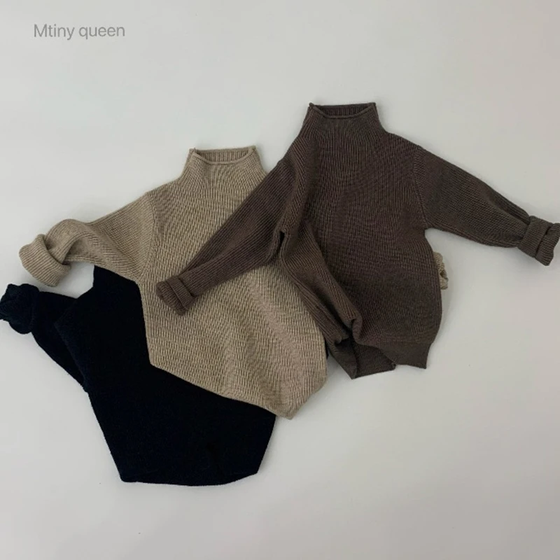 

2023 New Children Clothing Kids Pullover Sweaters Solid Color High Collar Long Sleeve Autumn Spring Baby Boys Girls Pullover