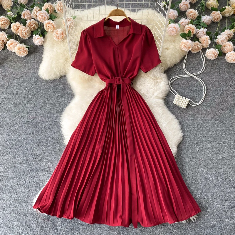 

Hepburn Dress Women's Summer 2022 New Style Temperament Royal Sister Light Familiar Wind Chiffon Pleated French Shirt Dress