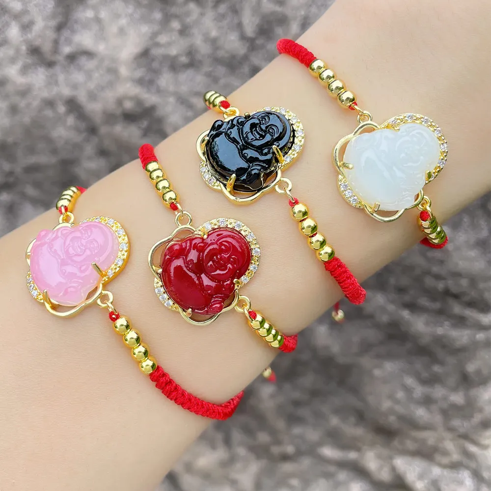 

Creative Chinese Style Red Rope Bracelet Fashion Design National Tide Diamond-encrusted Zircon Maitreya Buddha Bracelet Female