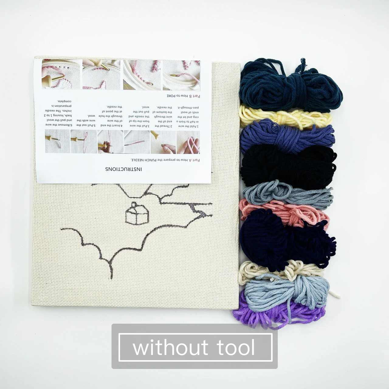 Набор для вышивания крючком DIY Hand Punch Needle Starter Kit Latch Hook Landscape Embroidery with Tools Patterns Hoop on.