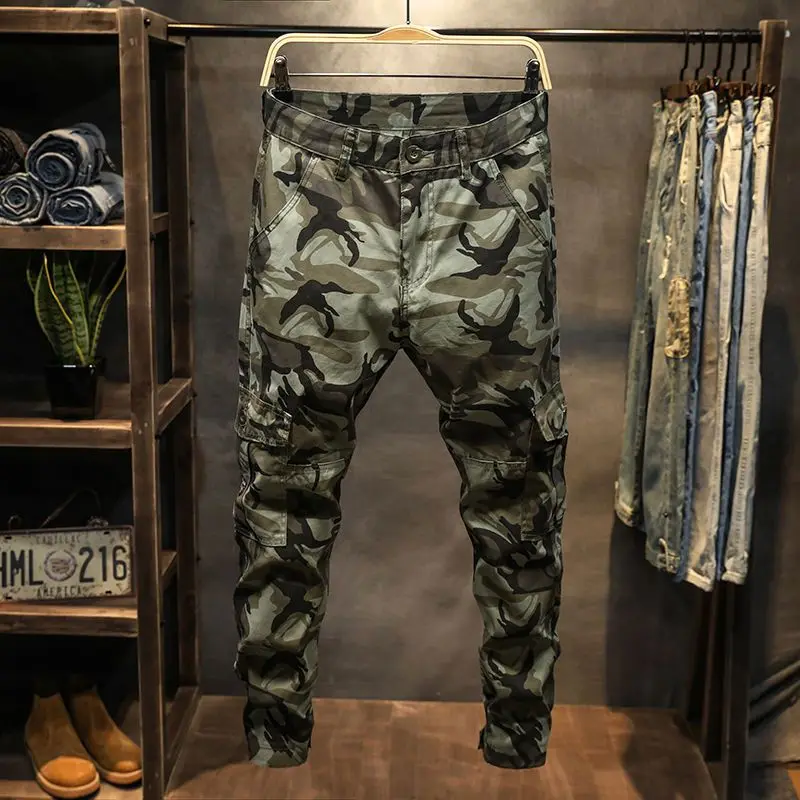 

Summer Men Camouflage Elasticity Military Cargo Pants Drawstring Multi Pockets Outdoor Hiking Bottoms Casual Jogger Trousers D73