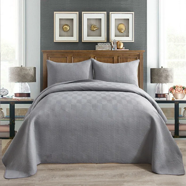 

Bed Cover Ultrasonic Quilt Summer Quilting 3piece Set Embossed Solid Color Quilt Washed Polished Kit 1.8m Bed Home Textile