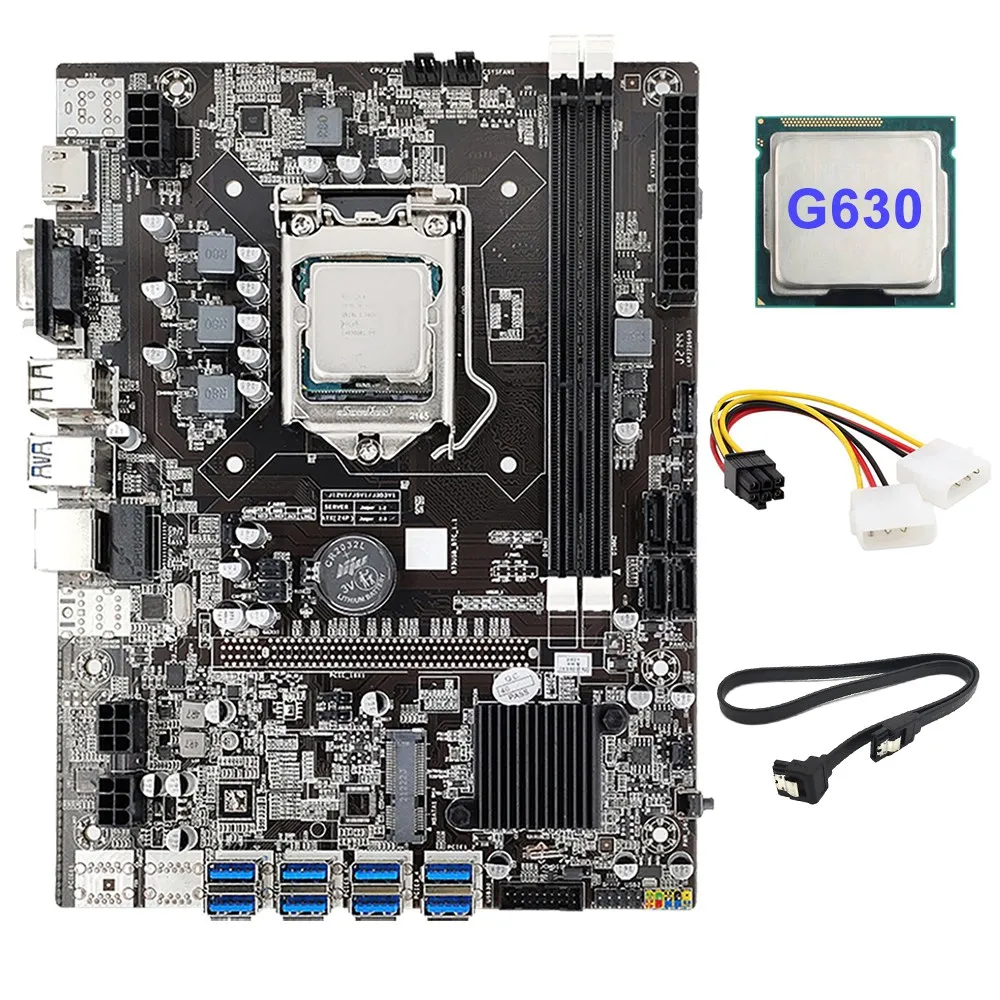

B75 8 Card BTC Mining Motherboard+G630 CPU+4PIN to 6PIN Power Cable+SATA Cable 8 USB3.0(PCIE) LGA1155 DDR3 RAM SATA3.0