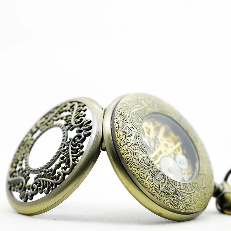 Roman Numerals Display Mechanical Pocket Watch Carved Hollow Design Vintage Strap Chain Pendant Clock Men's Women's Gift