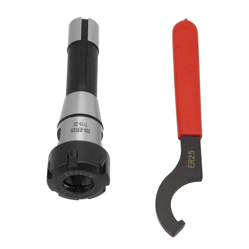 

R8-ER25 Precision Spring Collet Chuck Holder + ER25 Hook Spanner Wrench Used To Turn Flat Nuts Of Limited Thickness