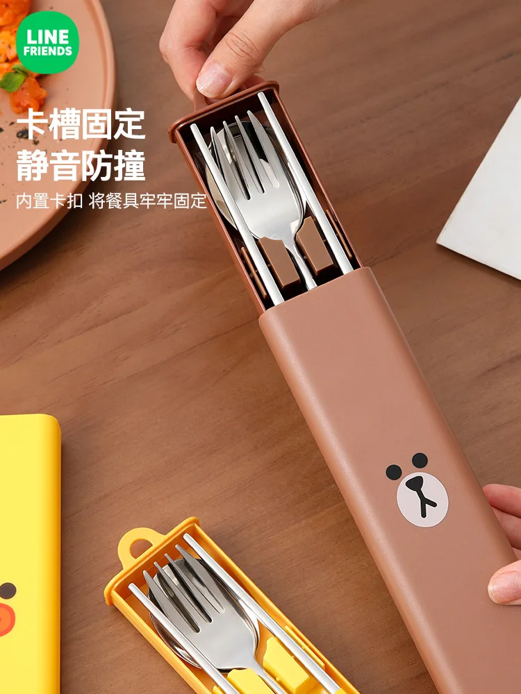 

Portable Chopsticks Spoon Three Piece Set Stainless Steel Tableware Storage Box