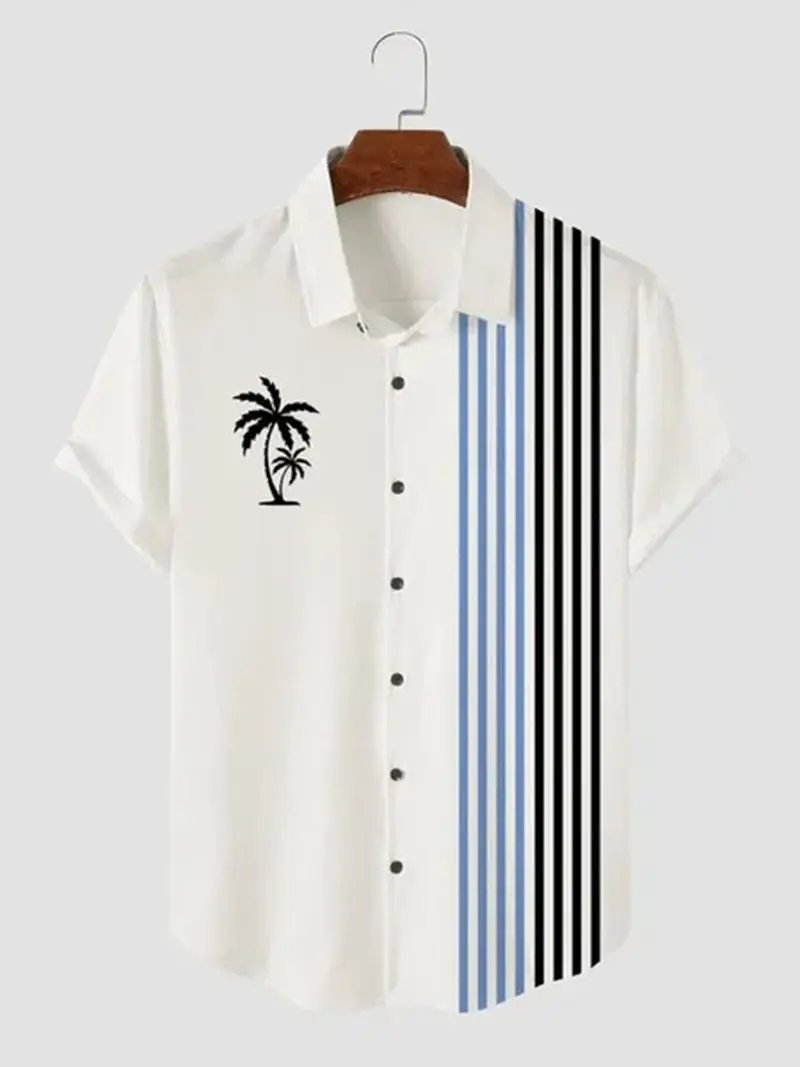 

2023 Hawaiian Men's Shirts Summer Short Sleeve Floral Graphic Beach Tops V-Neck Slim Fit Tee 5xl Button-Up Oversized Loose Shirt