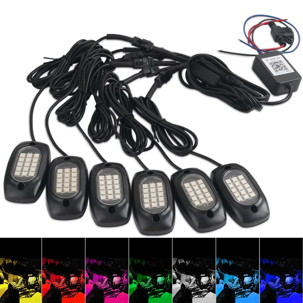 

Car Chassis Light Rgb Color Mobile App Remote Control Atmosphere Light Rock Light Led for Wrangler Pickup Truck 4/5/6 Lights