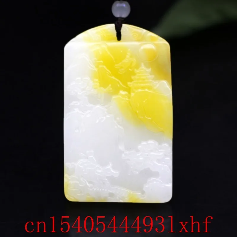 

Natural Yellow White Jade Landscape Pendant Necklace Beads Fashion Fine Jewelry Carved Accessories Charm Amulet Gifts for Women