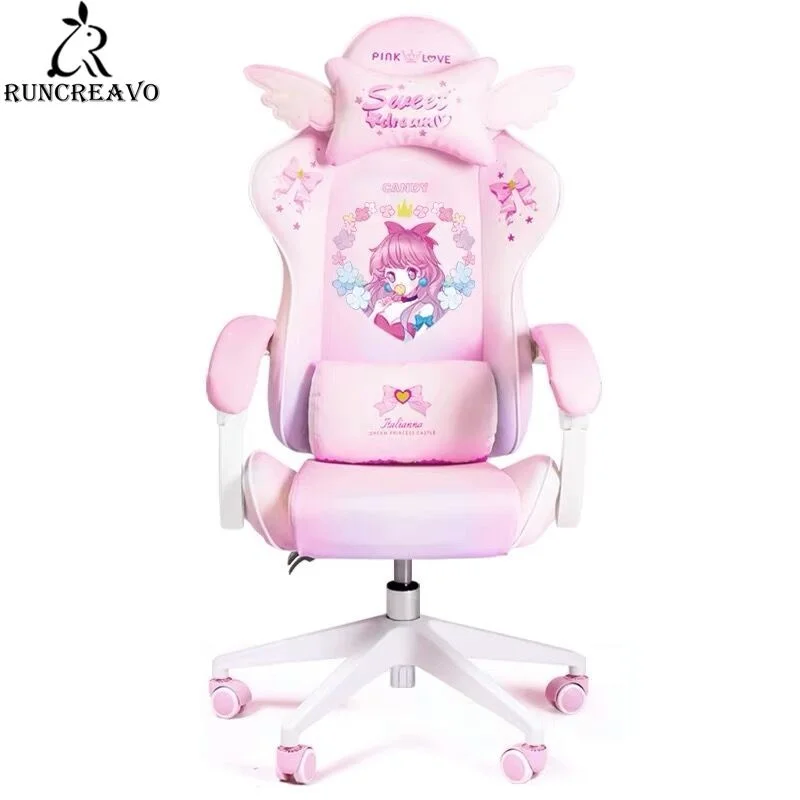 

2021 New Lovely Pink Maiden Computer Chair Students Gaming Chair Silla Girl Esports Chair Anchor Home Live Rotating Chair