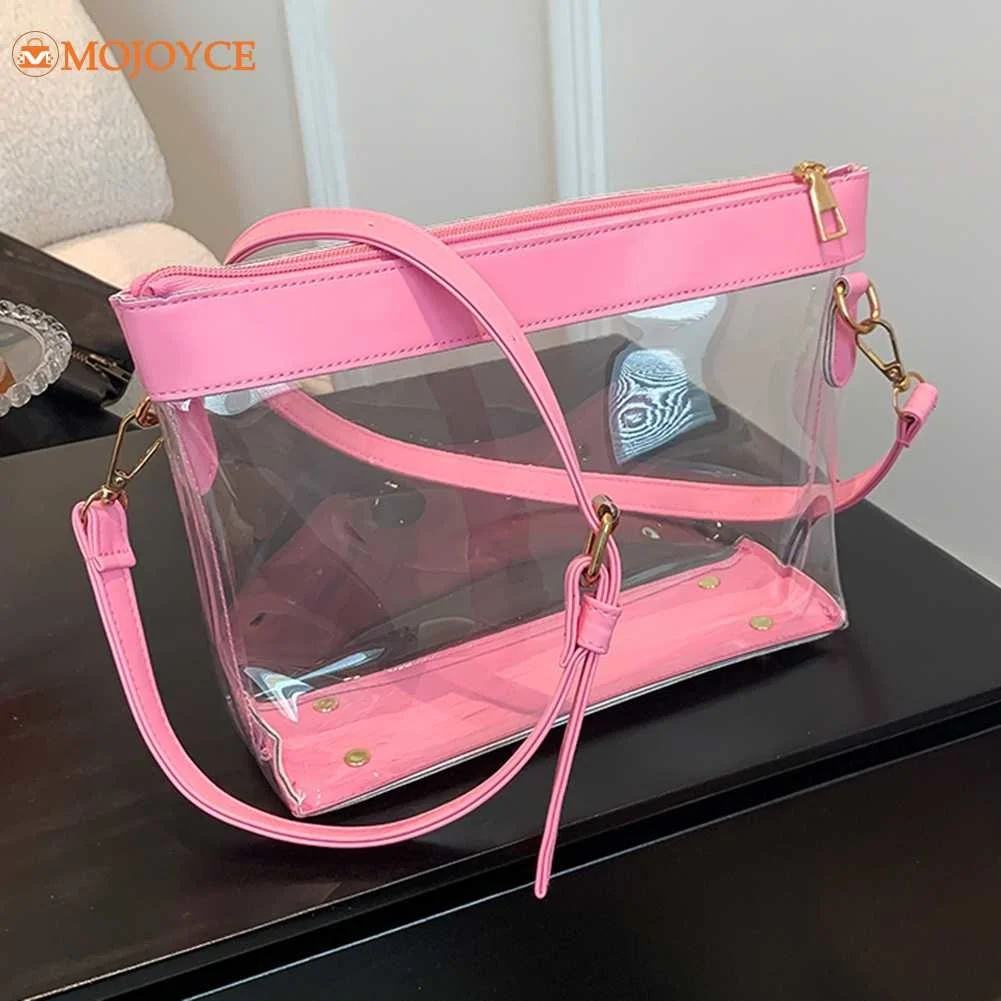 

Women's Transparent PVC Messenger Bags Stadium Approved Clear Handbags For Concerts Sports Event Waterproof Ladies Tote Purses