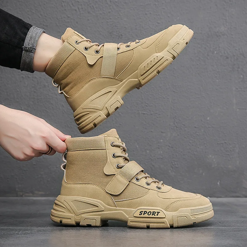 

2022 Men platform Boots Comfort Desert Boots Retro Casual High Top Shoes for Men Round Toe Non-slip Hiking Booties Botas Hombre