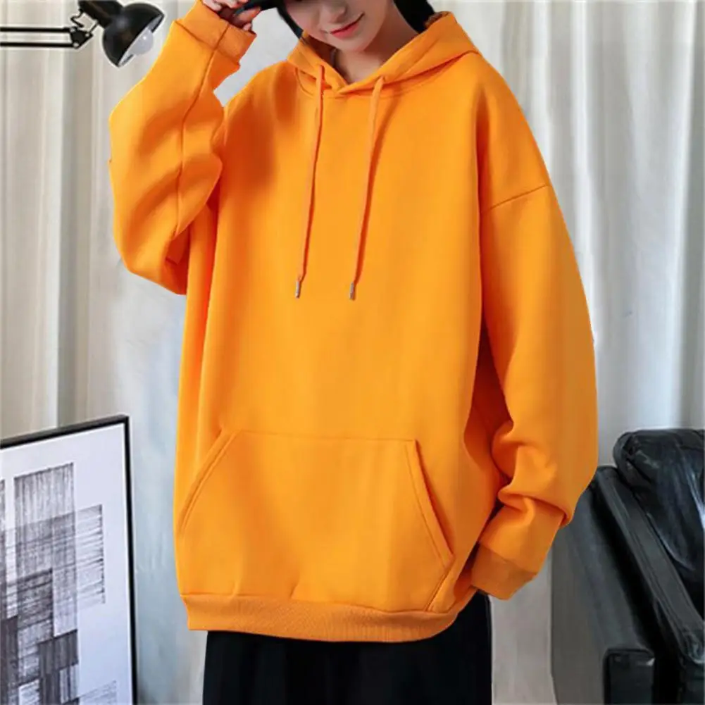 

Women Men Hoodie Oversized Long Sleeves Autumn HoodieSolid Color Drawstring Pocket Hoodie Pullover Elastic Cuff Unisex Hoodie