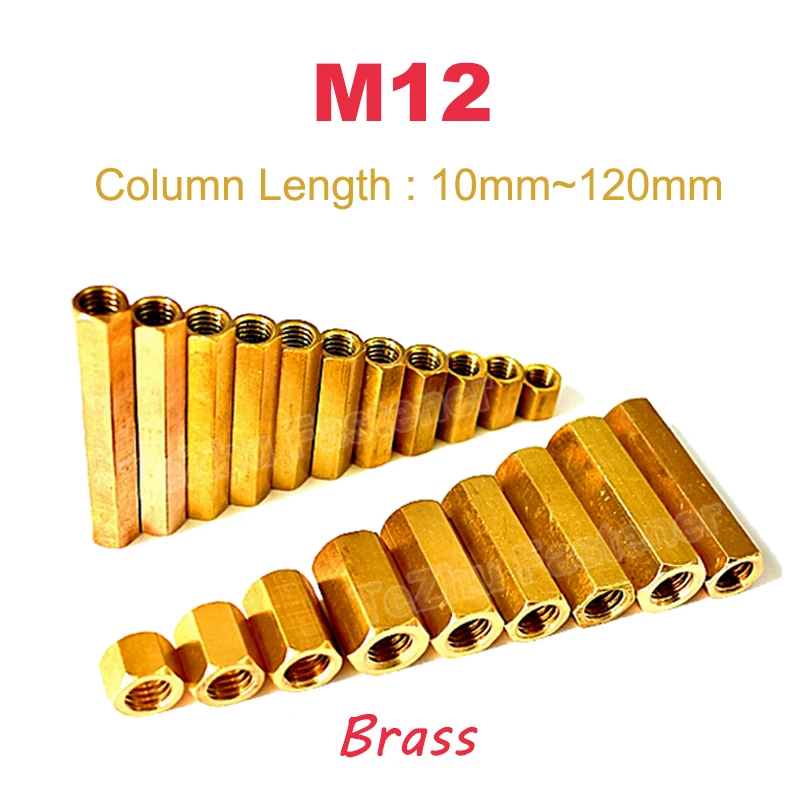 

1pc M12 Copper Hex Standoff Spacer Hexagon Brass Studs Nut Full Thread Female Screw Rods Double Pass Length 10~120mm Accessories