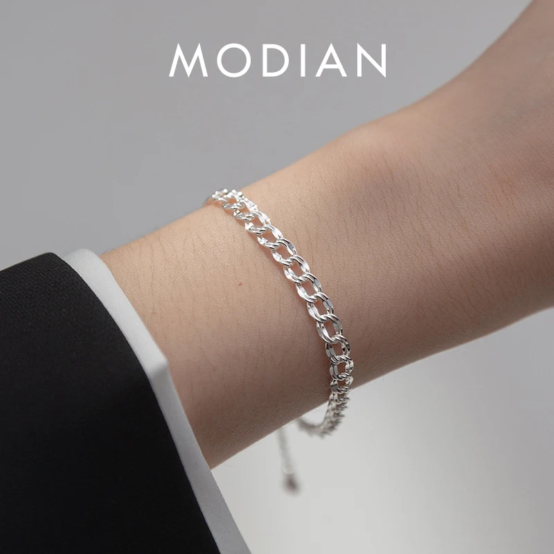 Modian 925 Sterling Silver Sparkling Twine Simple Bracelet For Women Classic Trendy Silver Female Bracelet Fine Jewelry Gift