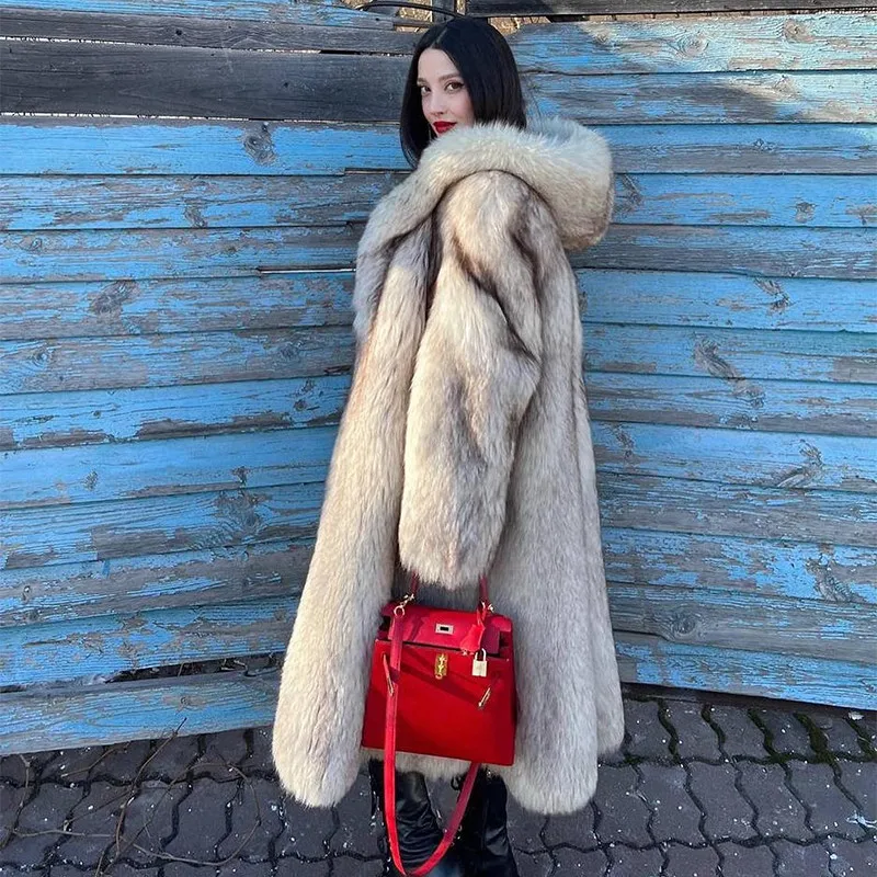 Luxury Genuine Fox Fur Coats Women Streetwear Tide High Quality Outertwear Lady Hooded Warm Natural Real Fox Fur Jacket Female