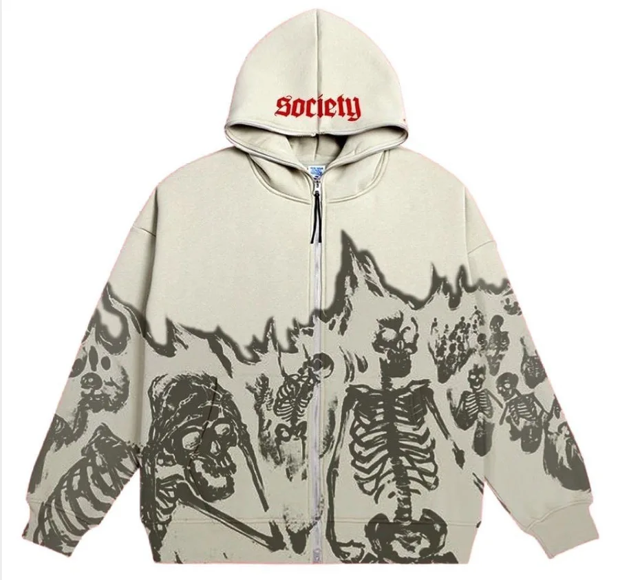 

Y2K Millennium Wind Round Neck Skeleton Sweater Couple 2022 Autumn And Winter New Long-sleeved Skull Coat.