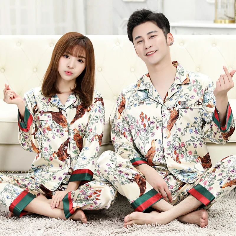 Lovers pajamas leisure wear long sleeve silk pajamas silk pajamas woman pajamas nightdress suits the man