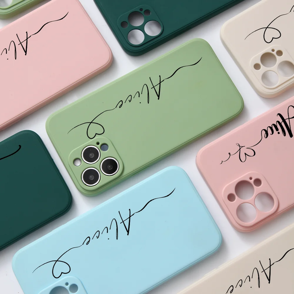 

Customized Name Case Heart For iPhone 11 12 13 14 Pro Max X XS XR 7 8 Plus Personalised Luxury Silicone Soft Cover for iPhone 11