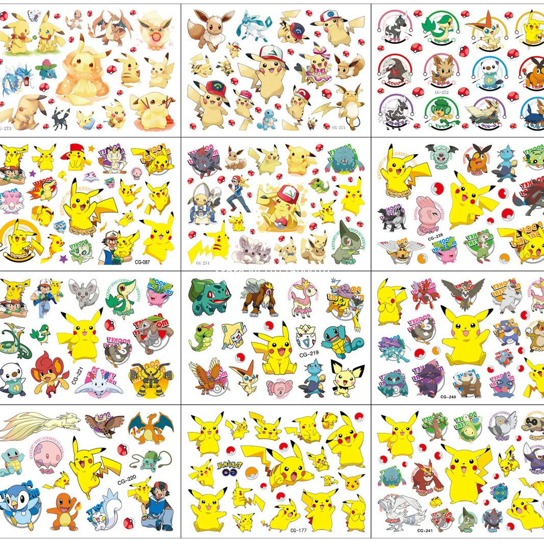 12 шт./компл. наклейки с татуировками Pokemon Детские экшн-фигурки Пикачу Мультяшные