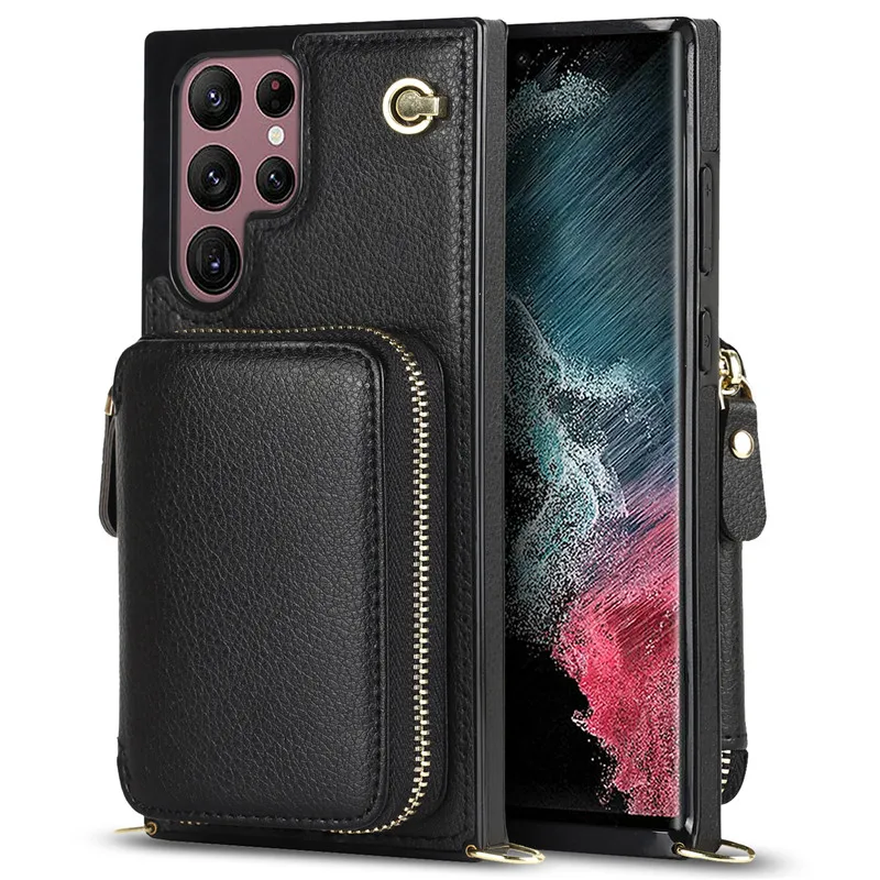

Fashion Card Bag Case For Samsung Galaxy S22 Plus Note 10 20 Ultra Hanging Rope Fall Protection Bracket Cover