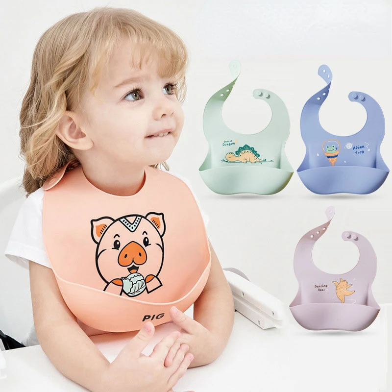 

Silicone Bib Waterproof Baby Bibs Infant Toddler Feeding Cloth Bavoirs Adjustable Soft Saliva Towel Cartoon Cute Bibs For Baby