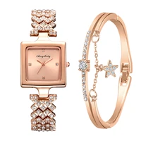 neue 2 st%c3%bccke set gold uhr luxus frauen mode damen quarz diamant armbanduhr elegante weibliche armband uhren reloj mujer
